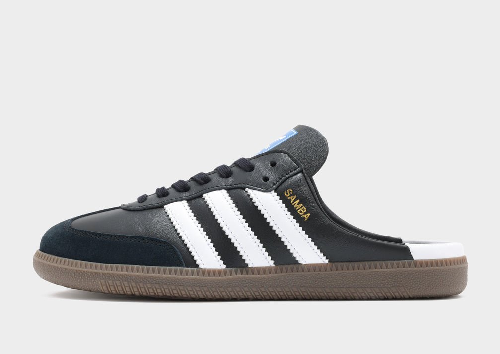The Adidas Samba OG Mule  black leather upper with iconic white